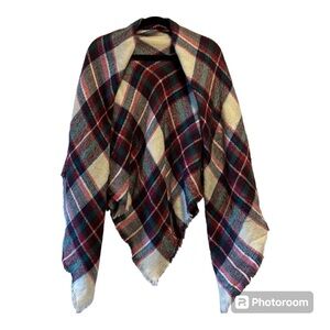 Large Square Scarf | Plaid | Black, Cream, Red, Blue/Teale, & Green